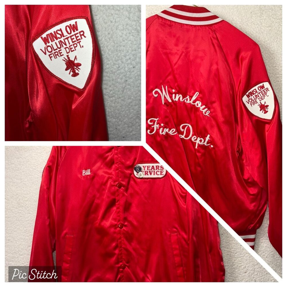 Vintage Satin Jacket Wilnslow Fire Department Red Men's Size Large
